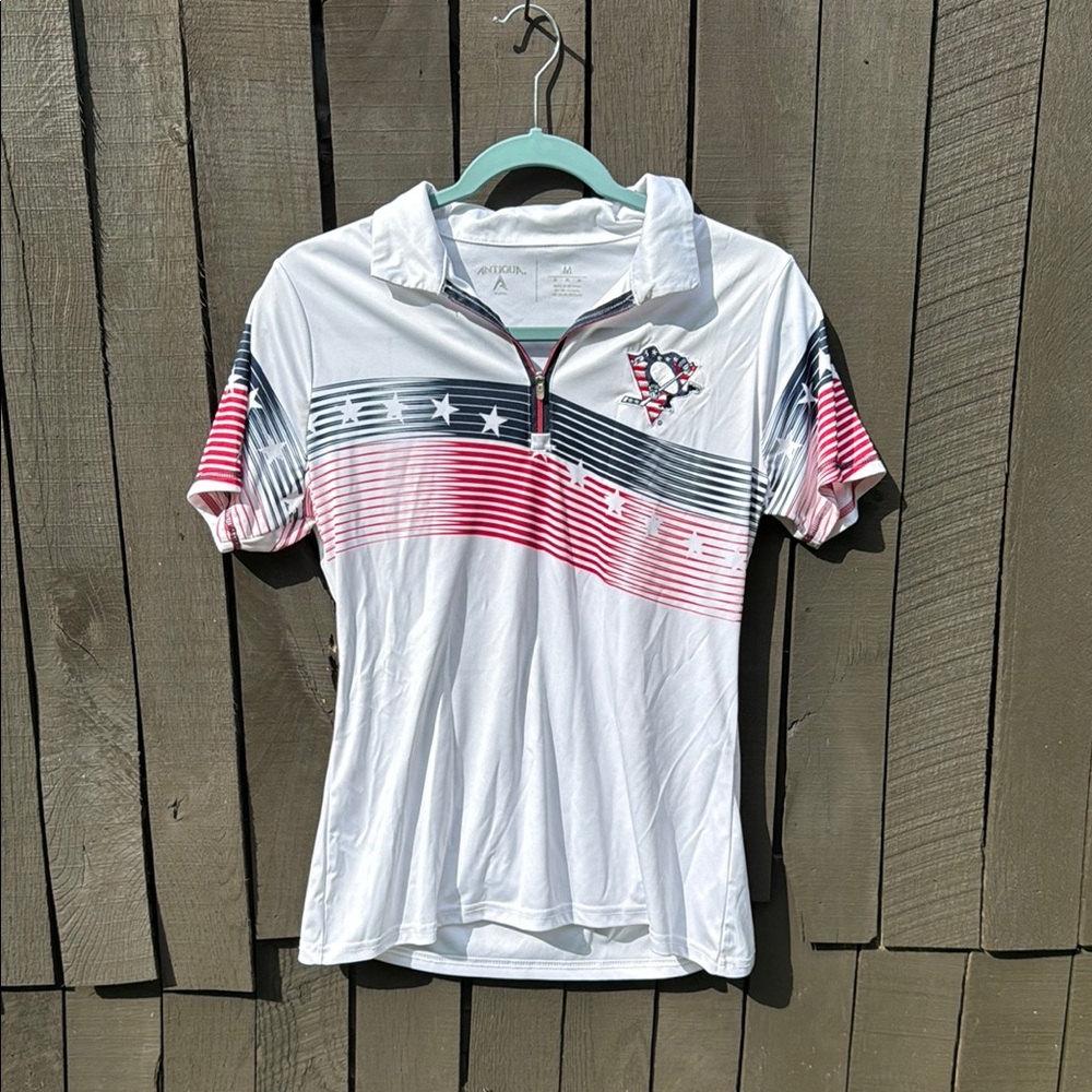 Antigua Pittsburgh Penguins Women’s Polo Red White and Blue size Medium